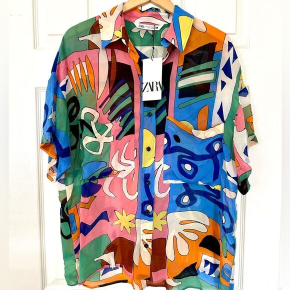 ZARA Top Flowy Printed Blouse Size XS-S & M-L BLOGGER FAVORITE • NEW WITH TAGS • - Picture 9 of 14